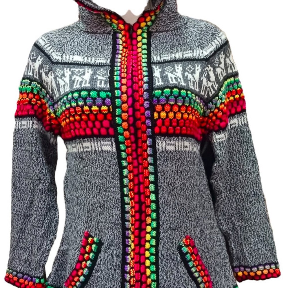Peruvian Alpaca Sweater - Traditional Design | Alpaca and Wool Blend | Grey